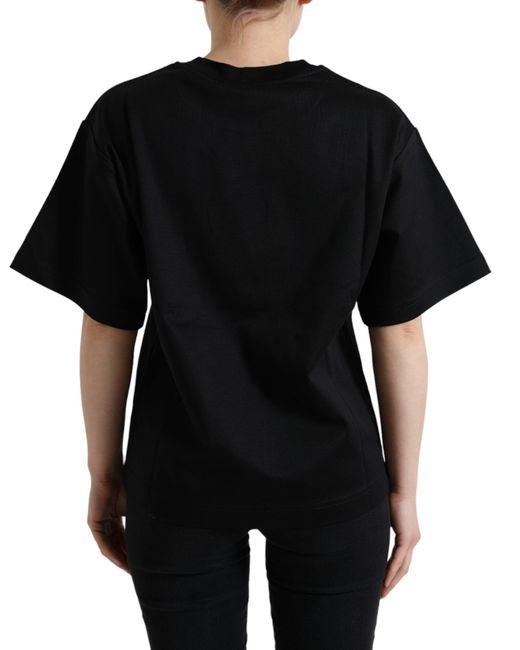 Dolce & Gabbana Black Cotton Dg Crystal Crewneck Tee T-Shirt