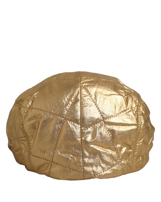 Dolce & Gabbana Black Men Gold Wide Quilted Newsboy Capello Hat for men