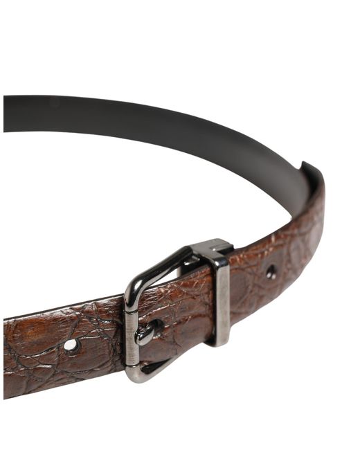 Dolce & Gabbana Gray Leather Tone Metal Buckle Belt Caiman for men