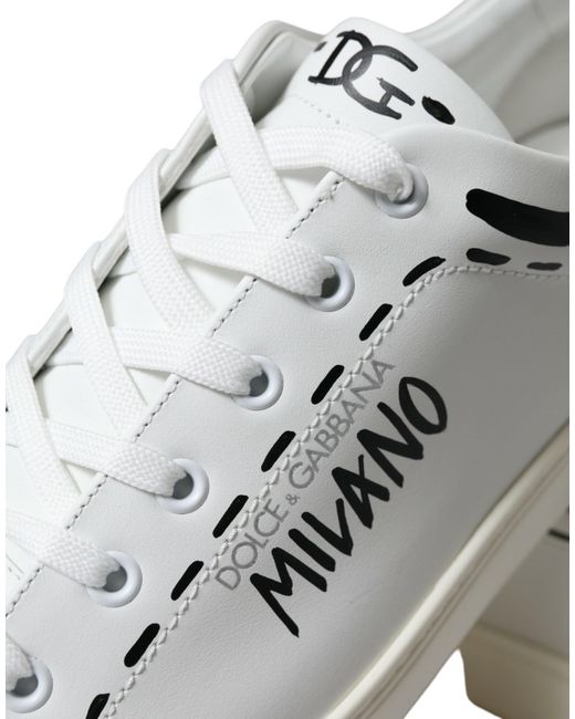 Dolce & Gabbana White Gray Leather Love Milano Sneakers Shoes for men