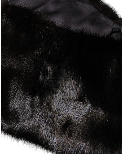 Dolce & Gabbana Black Fur Shawl Neck Wrap Cover Collar Scarf