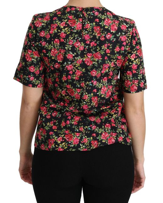 Dolce & Gabbana Black Floral Roses Short Sleeve Top Blouse