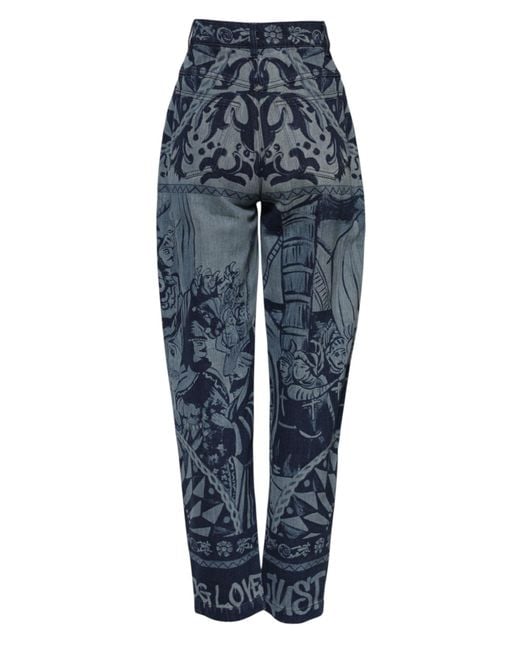 Dolce & Gabbana Blue Graphic Print Tapered Denim Jeans for men