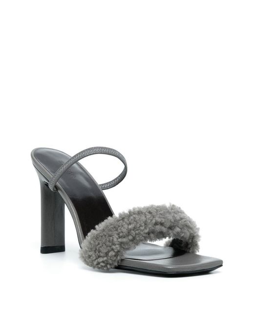 By Far Metallic Shearling Strap Open Toe Heels