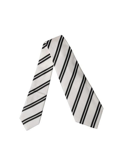 Dolce & Gabbana White Black Stripes Silk Adjustable Necktie Tie