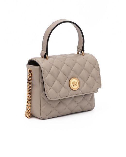 Versace Natural Taupe Quilted Leather Handbag
