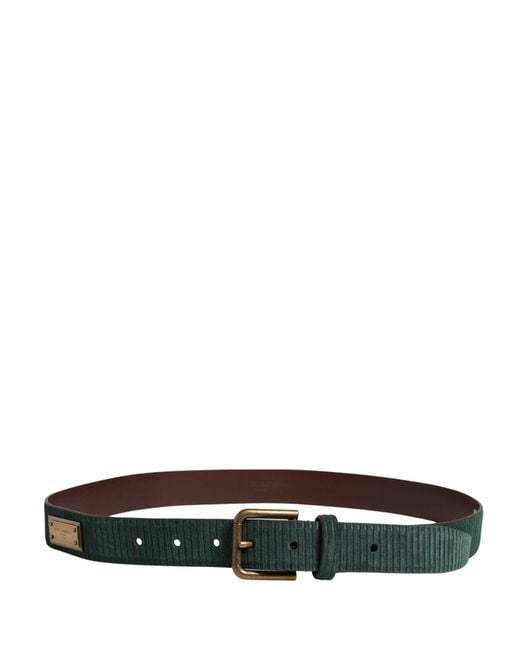 Dolce & Gabbana Green Velvet Leather Metal Buckle Belt Calf for men