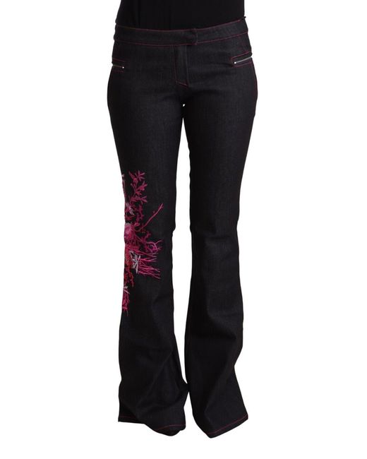 Exte Black Cotton Stretch Mid Waist Flared Denim Jeans