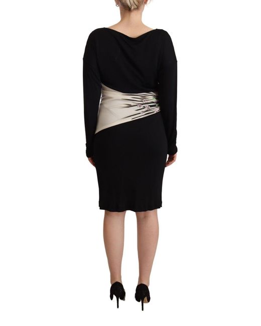 Roberto Cavalli Black Elegant Sheath Long Sleeve Boat Neck Dress