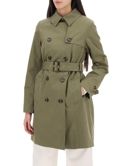 Barbour Green Double-Breasted Trench Coat For