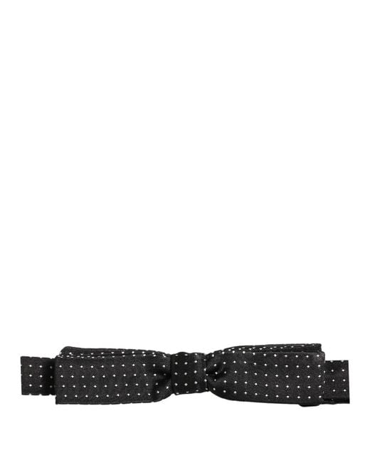 Dolce & Gabbana Black White Polka Dot Adjustable Neck Papillon Bow Tie for men