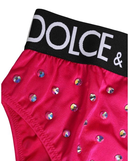 Dolce & Gabbana Pink Crystal High Waist Brief Panty Underwear