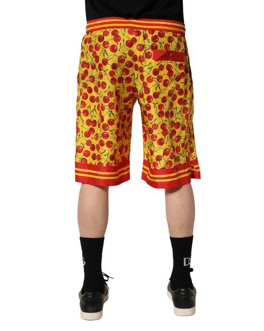 Dolce & Gabbana Orange Yellow Red Cherry Print Silk Bermuda Shorts for men