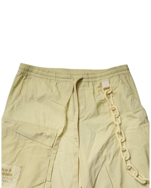 Dolce & Gabbana Natural Yellow Nylon Cargo Chain Men Jogger Pants for men