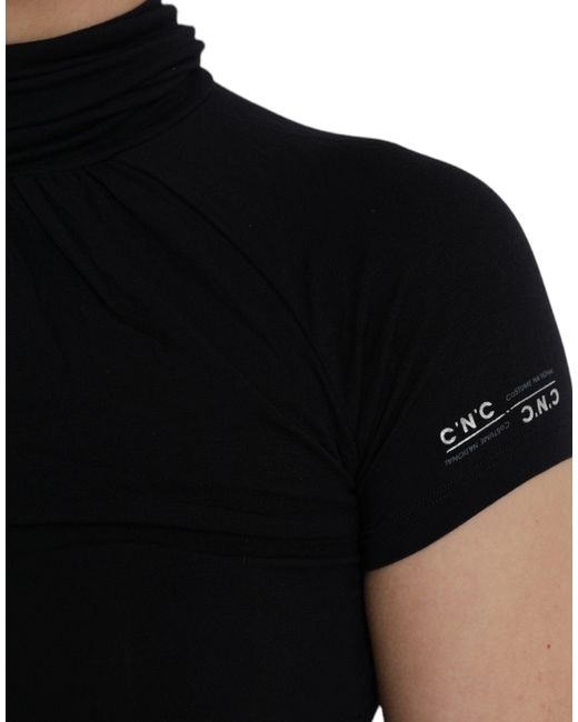 CoSTUME NATIONAL Black Turtleneck Viscose Short Sleeve Top
