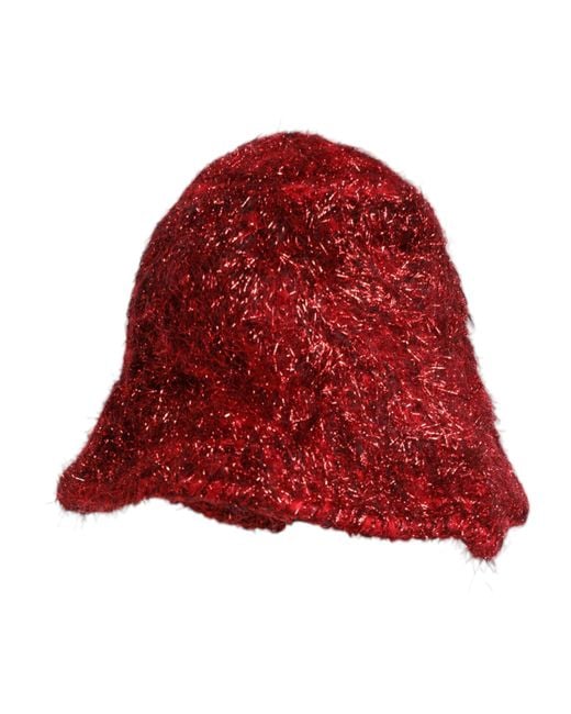 Dolce & Gabbana Red Viscose Tinsel Wide Brim Bucket Hat