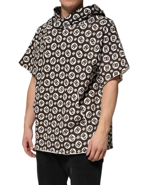 Dolce & Gabbana Black Logo Print Short Sleeve Hoodie for men