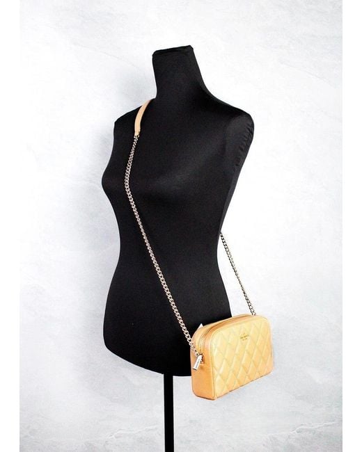 Kate Spade Natural Carey Mini Tiramisu Quilted Smooth Leather Camera Crossbody Bag