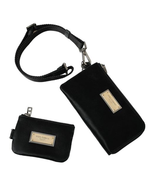 Dolce & Gabbana Black Elegant Nylon Leather Pouch With Details