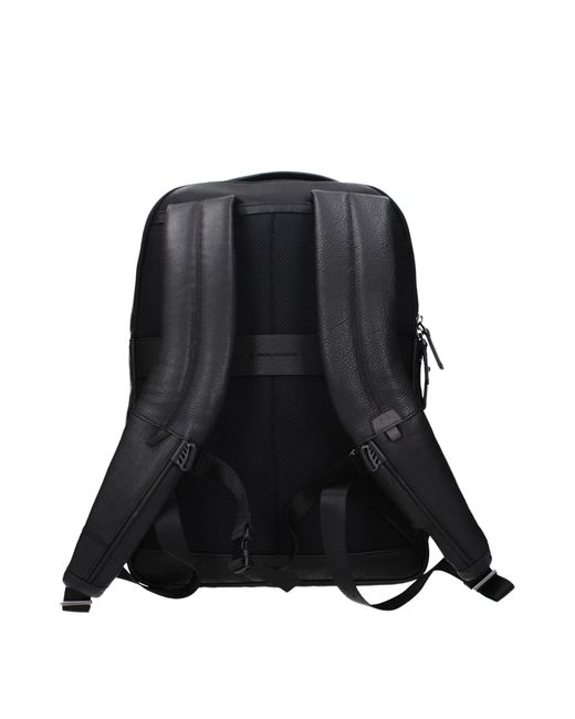 Piquadro Black Leather Backpack for men