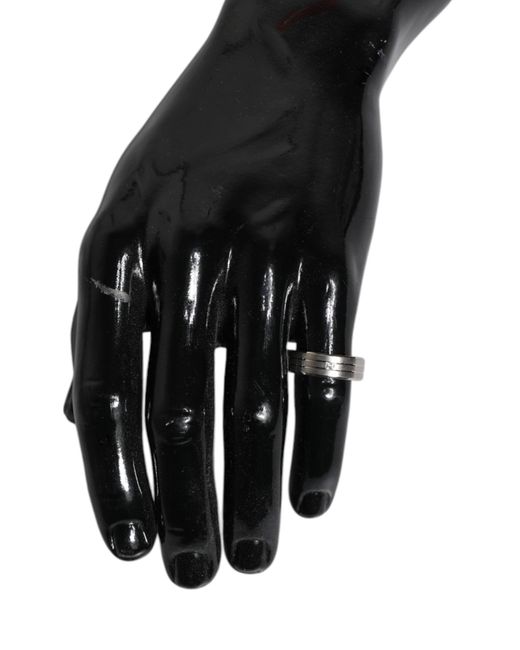 Dolce & Gabbana Gray Silver Tone Brass Clear Crystal Dg Logo Ring for men