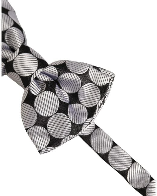Dolce & Gabbana Men Black Silver Circles Adjustable Neck Papillon Bow Tie for men