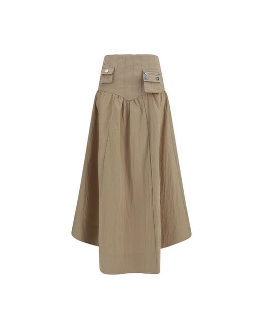 Ganni Natural Beige Cotton Midi Skirt