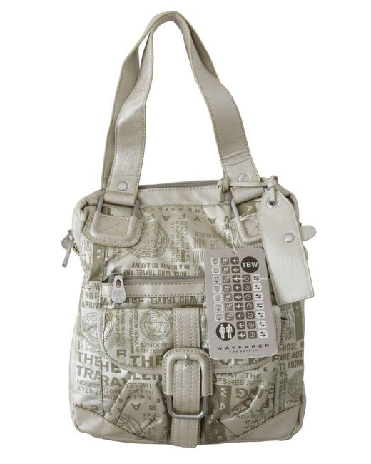WAYFARER Gray White Printed Handbag Shoulder Fabric Purse