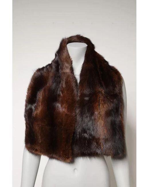 Dolce & Gabbana Brown Stripe Fur Shawl Wrap Scarf