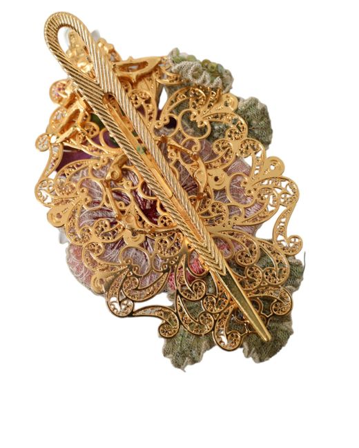 Dolce & Gabbana Multicolor Brass Floral Crystal Sequined Hair Clip