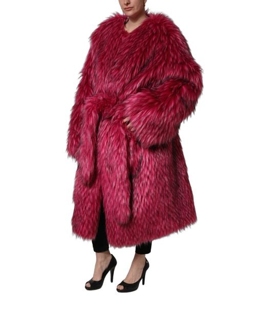 Dolce & Gabbana Red Fuchsia Belted Faux