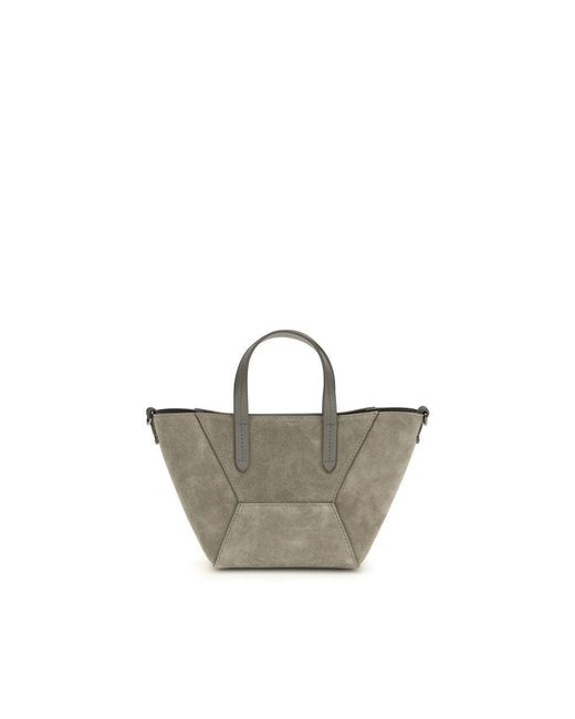 Brunello Cucinelli Gray Beige Calf Leather Bos Taurus Shoulder Bag