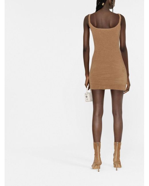 Off-White c/o Virgil Abloh Natural Slogan Detail Fuzzy Mini Dress