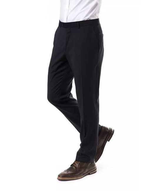 Uominitaliani Black Elegant Woolen Suit Pants For Gentlemen for men