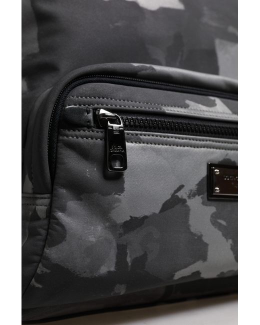 Dolce & Gabbana Gray Cotton Camouflage Logo Plaque Backpack Bag for men