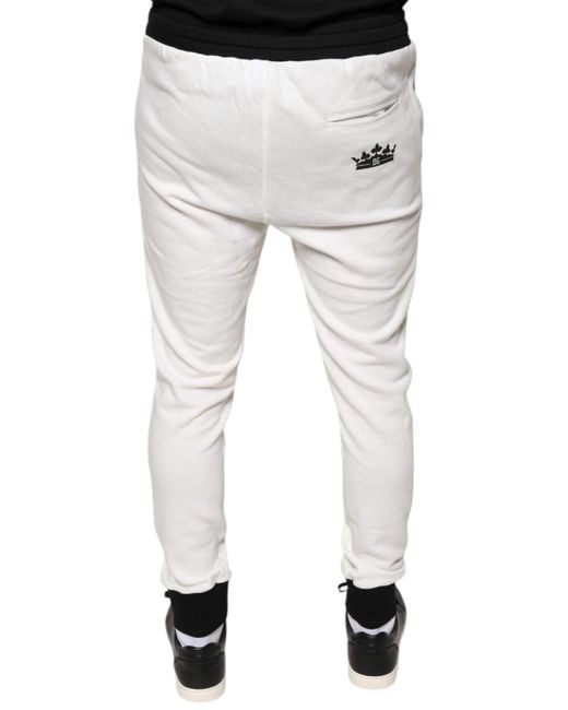 Dolce & Gabbana White Cotton Slim Jogger Sweatmen's Pants for men