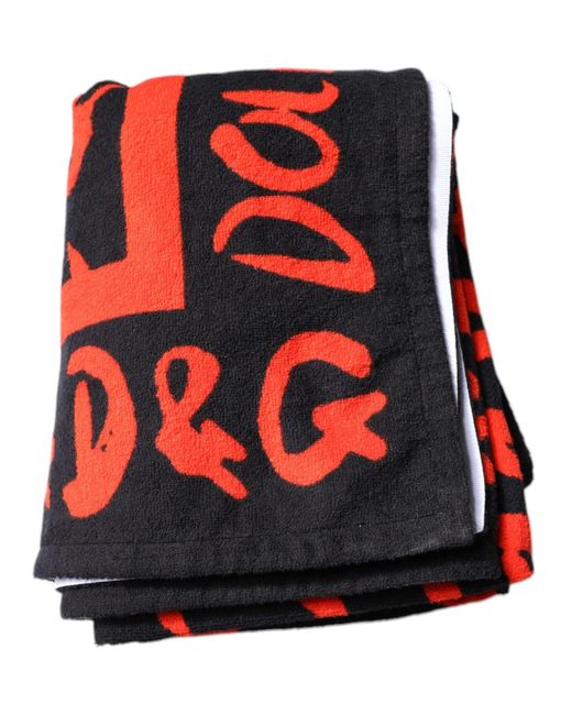 Dolce & Gabbana Red Logo Print Cotton Beach Towel