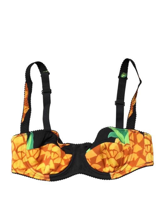 Dolce & Gabbana Orange Pineapple Silk Balconette Bra Underwear Elastane Clothing