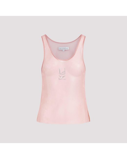Ludovic de Saint Sernin Pink Rose Mesh Logo Sheer Polyester Tank Top