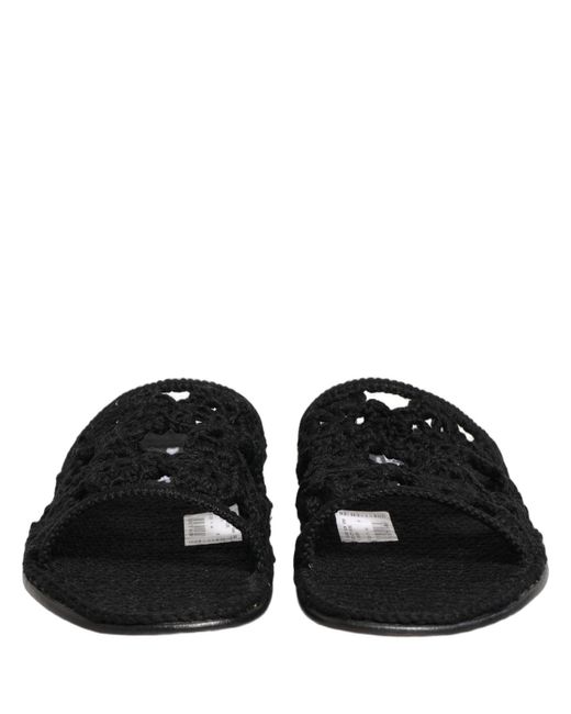 Dolce & Gabbana Black Fabric Woven Slides Sandals Flats Shoes for men