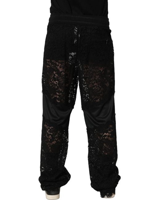 Dolce & Gabbana Black Lace Mid Waist Jogger Men Trouser Pants for men