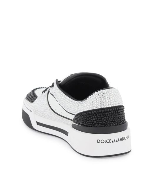 Dolce & Gabbana White 'new Roma' Sneakers With Rhinestones