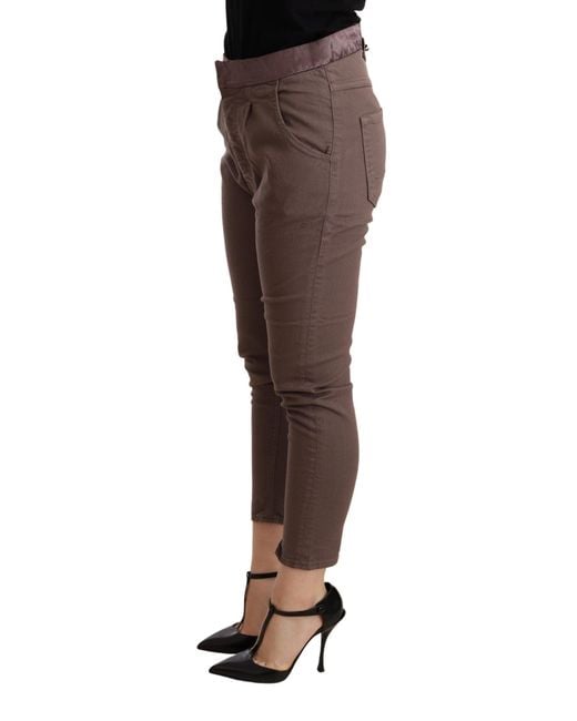 CYCLE Black Brown Mid Waist Cropped Skinny Stretch Trouser