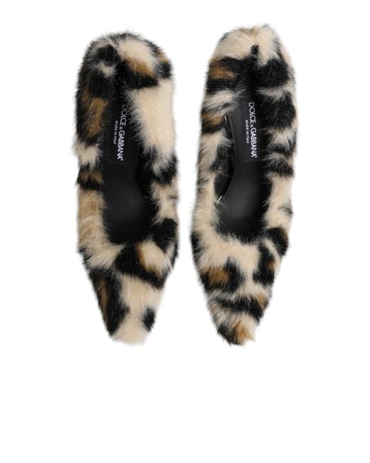 Dolce & Gabbana Metallic Brown Fur Leopard High Heels Pumps Shoes