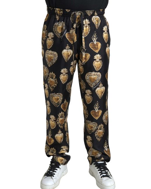 Dolce & Gabbana Black Heart Print SilkJogger Pants for men