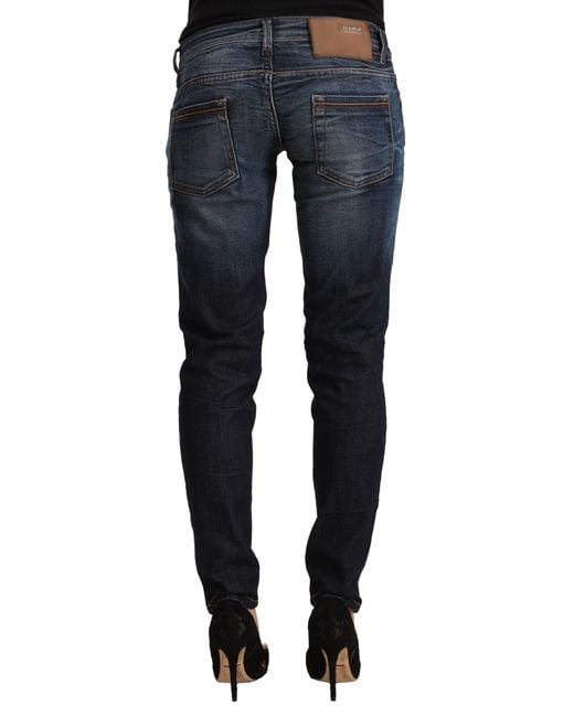 Acht Blue Washed Cotton Low Waist Skinny Denim Jeans