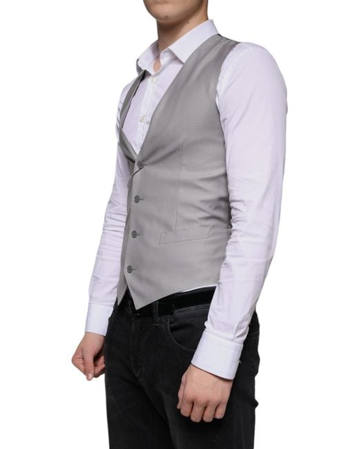 Dolce & Gabbana Gray Light Wool Formal Dress Waistcoat Vest for men