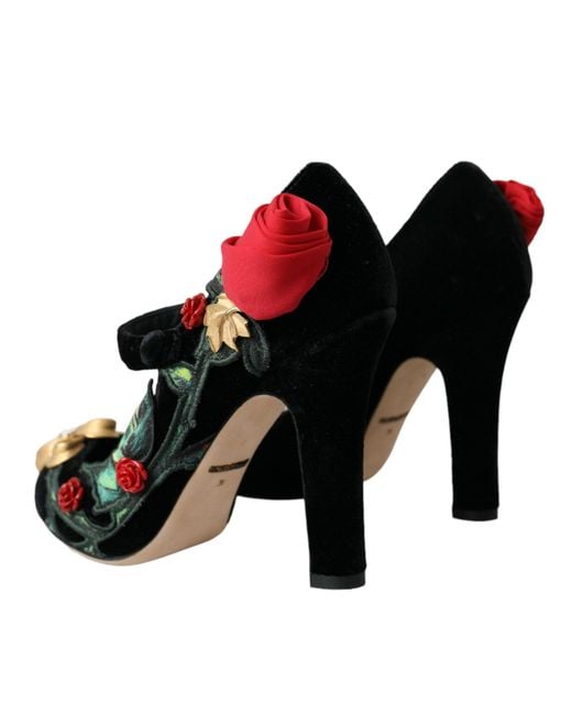 Dolce & Gabbana Multicolor Roses Crystal Brooch Mary Jane Shoes
