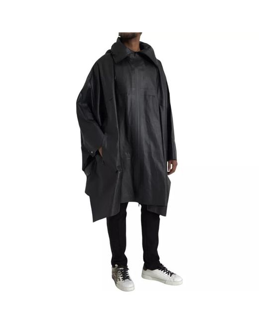 Bottega Veneta Black Leather Hooded Trenchcoat Jacket for men