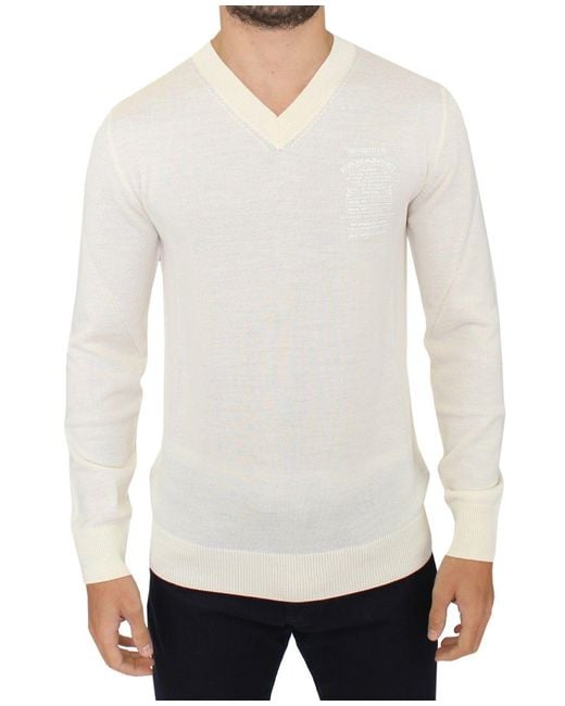 Ermanno Scervino Off White Wool Blend V-neck Pullover Sweater for men